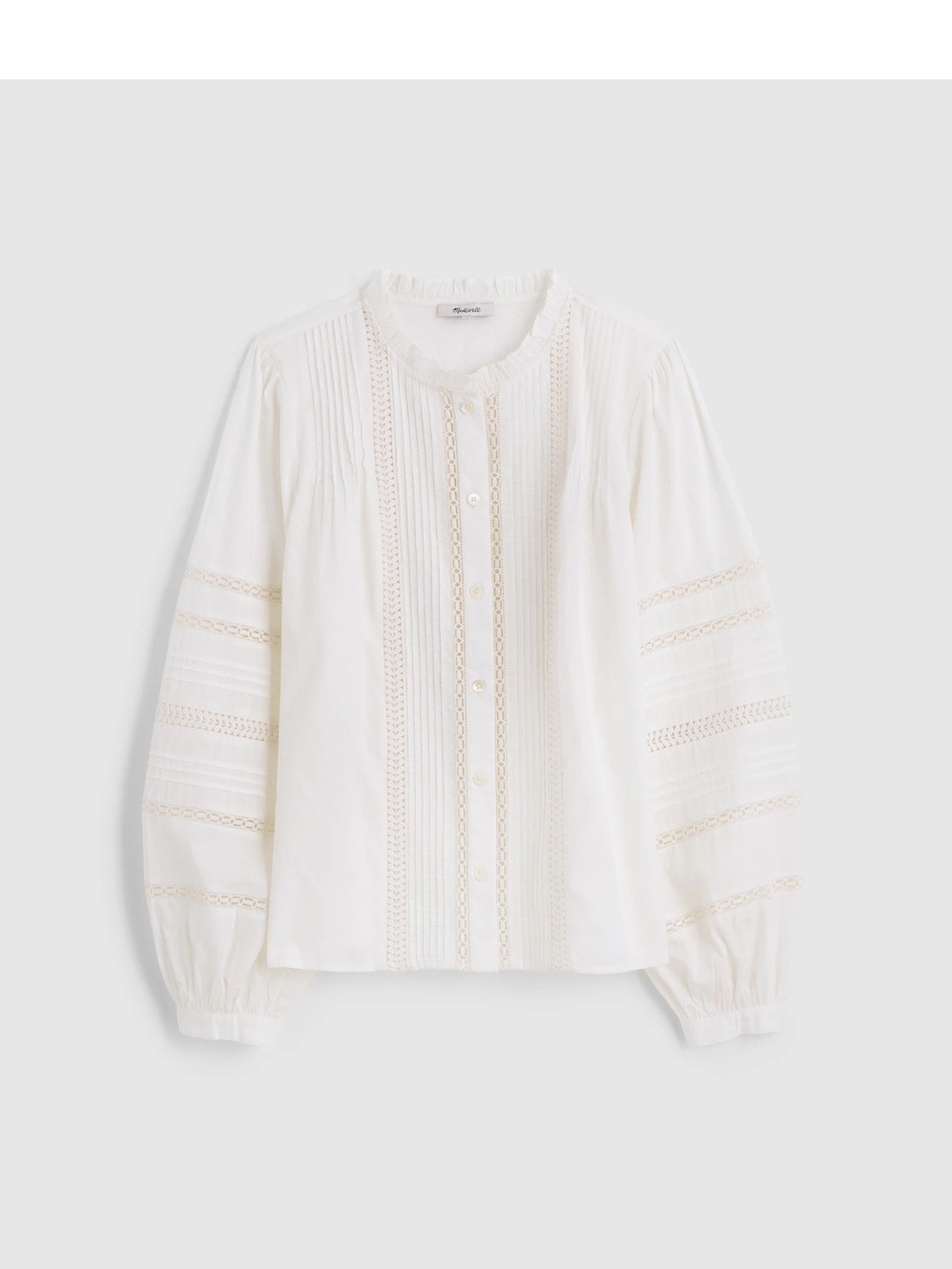 Madewell White Lace-Panel Button-Front Blouse